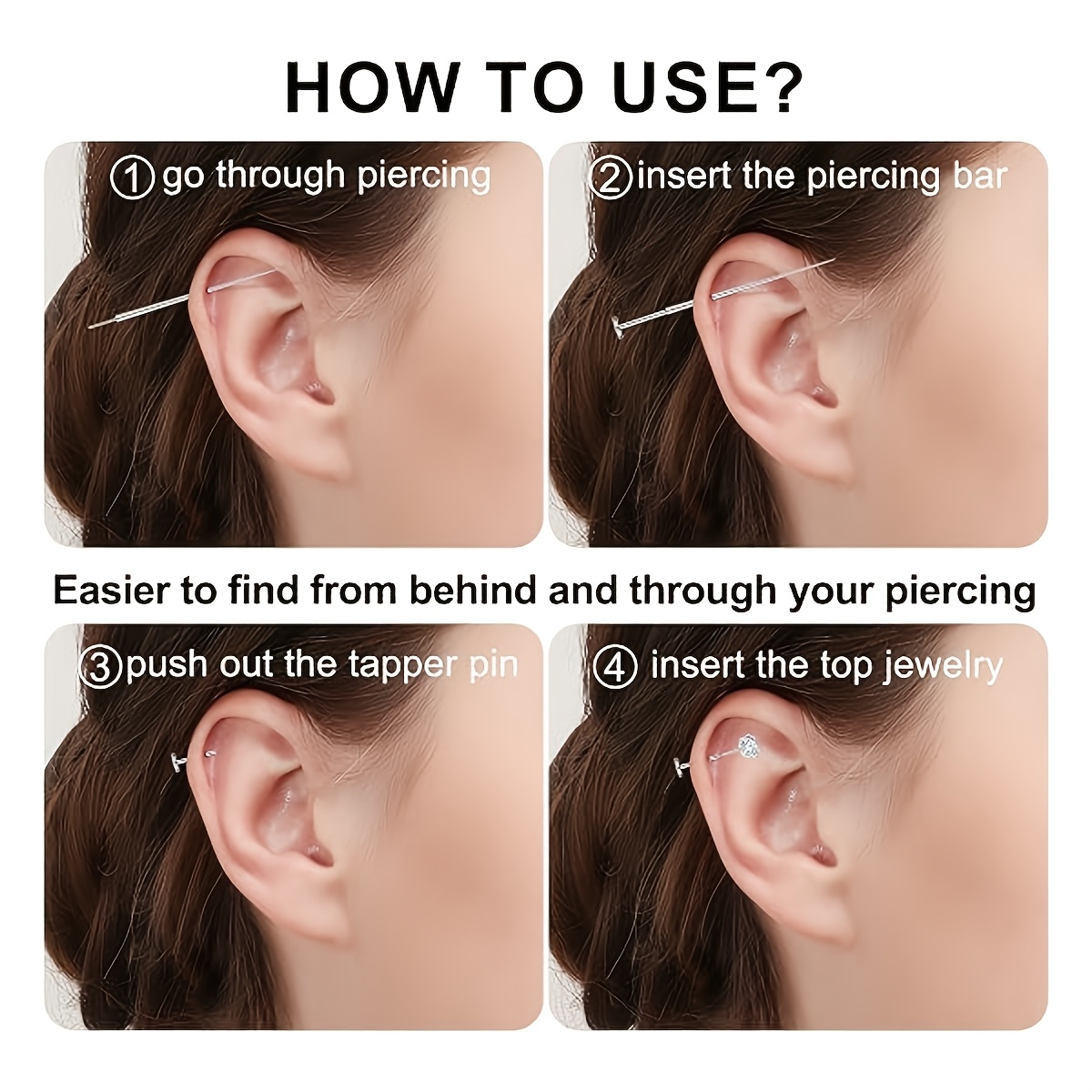 9pcs 304 Stainless Steel Flat Back Earrings and Nose Rings Set